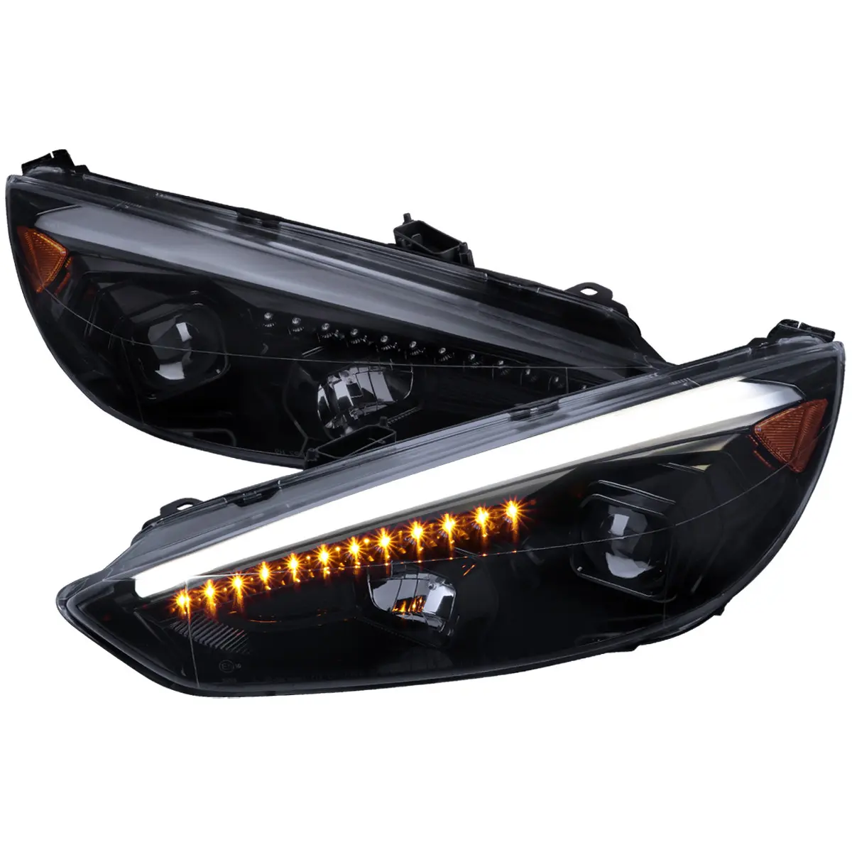 2015-2018 Ford Focus LED Sequential Signal Projector Headlights (Glossy Black Housing/Smoked Lens)