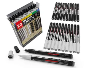 20 Black And White Acrylic Paint Markers Paint Pens Set 0.7mm (0.7mm EXTRA FINE)