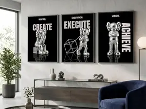 Set of 3 Poster Print Unframed Black Motivational KAWS Print; Hypebeast Black Man Wall Art