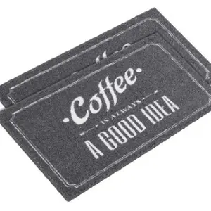 2 Pieces Non-Slip Kitchen Mat Set Rubber Backing Doormat Runner Rug Set, Coffee Design (Grey 15"x23"+15"x23") kids  rugs