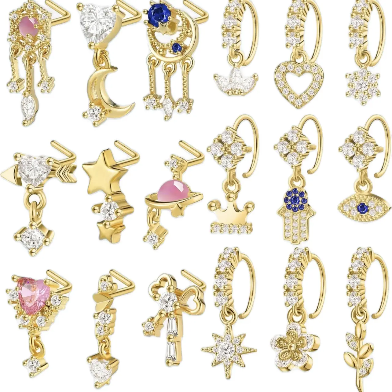 20G Charmed Unisex Nose Rings - Single Piece