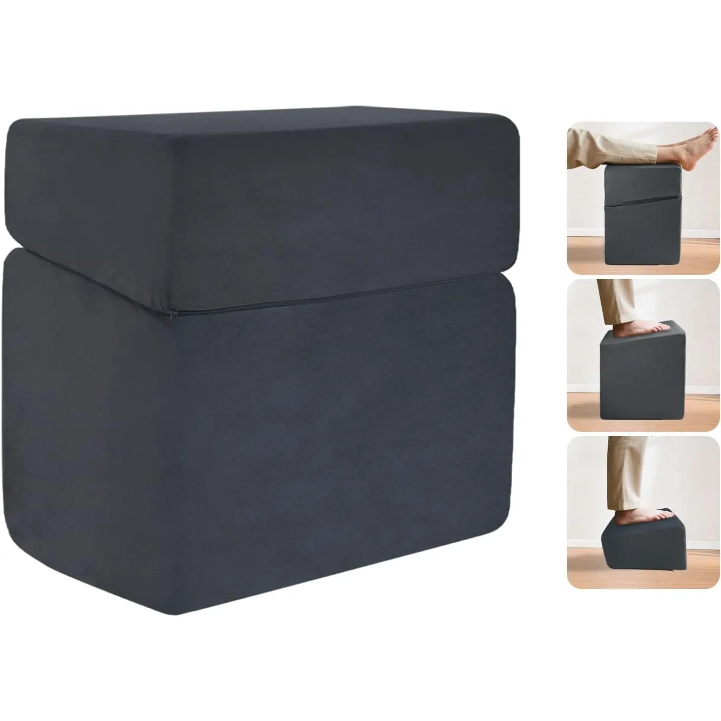 Adjustable Foot Rest for Under Desk at Work - 3-in-1  Foot Stool with Zipper Connection, 6.3"/11.8"/16" Height Adjustable for Office,  & Gaming (Black)