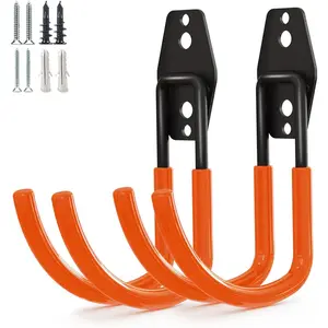 Garage Storage Utility Hooks,Garage Garden Tool Organizer,Steel Wall Mount Hooks, Large Garden U Hooks (2 Pack) (Type-2-Orange)