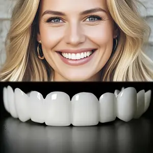 4pcs ComfortFit Adjustable Snap-On Dental Veneers - Comfortable White Denture Veneer Set Men and Women, Easy to Use, Non-Invasive, Durable Plastic Material  Oral Care Whitening Teeth Brightening Teeth Brightener