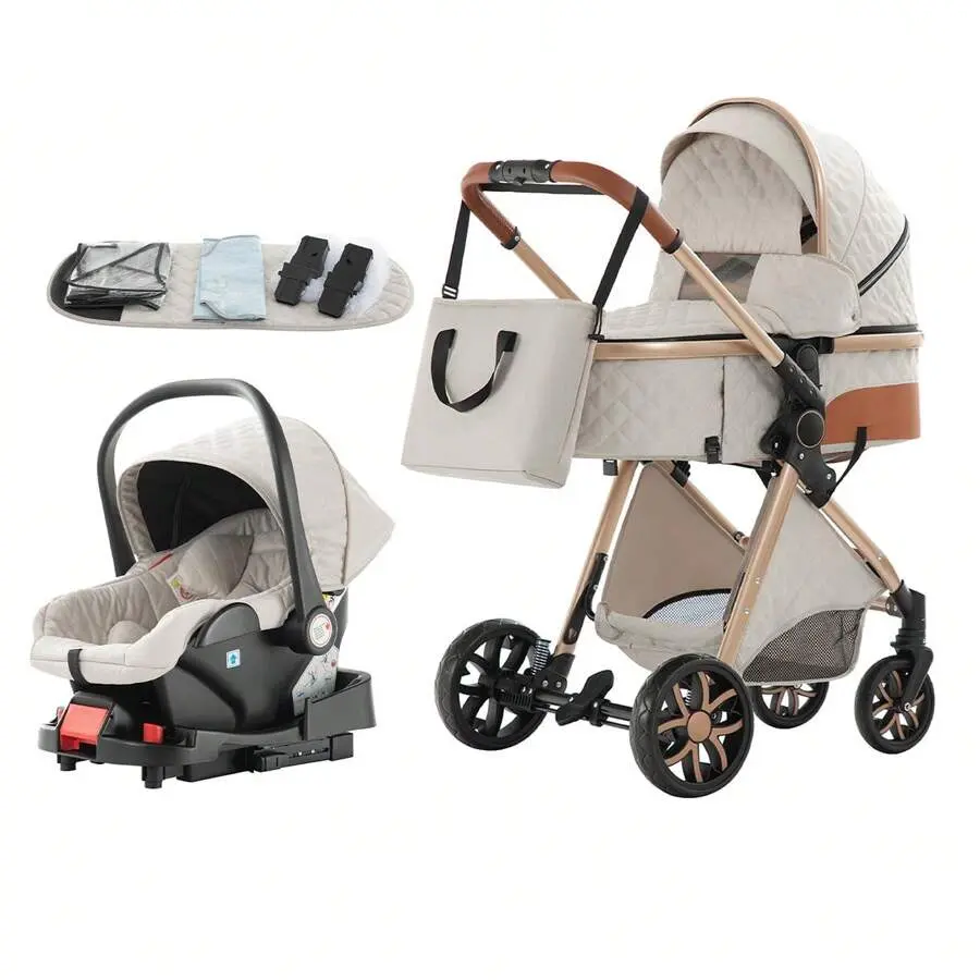 Baby Stroller 3-In-1 Travel System,Adjustable Stroller And Accessories Combo Set, One Click Folding.