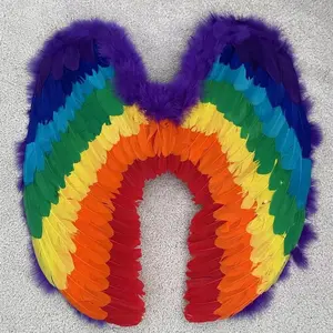 2023 Real Feather WingsHawaiian rainbow feather wings colorful wings Halloween c