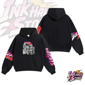 *JoJo's Bizarre Adventure: Stardust Crusaders* manga acid wash hoodie, featuring core characters such as Jotaro Kujo-Long Sleeve Cotton Unisex Vintage Hoodie