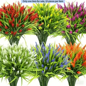 10 Piece Set Artificial Lavender Plants, Multiple Colors, Indoor Outdoor Decor, Fake Spring Grass Monkey Grass, Home Decoration