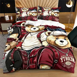 Fashion Bear Print Bedding Set, Includes 1 Duvet Cover and 1 or 2 Pillowcases, Excludes Duvet and Pillow Inserts, Suitable for Bedroom or Dormitory Bedding Sets, Ideal for Gifting or Personal Use