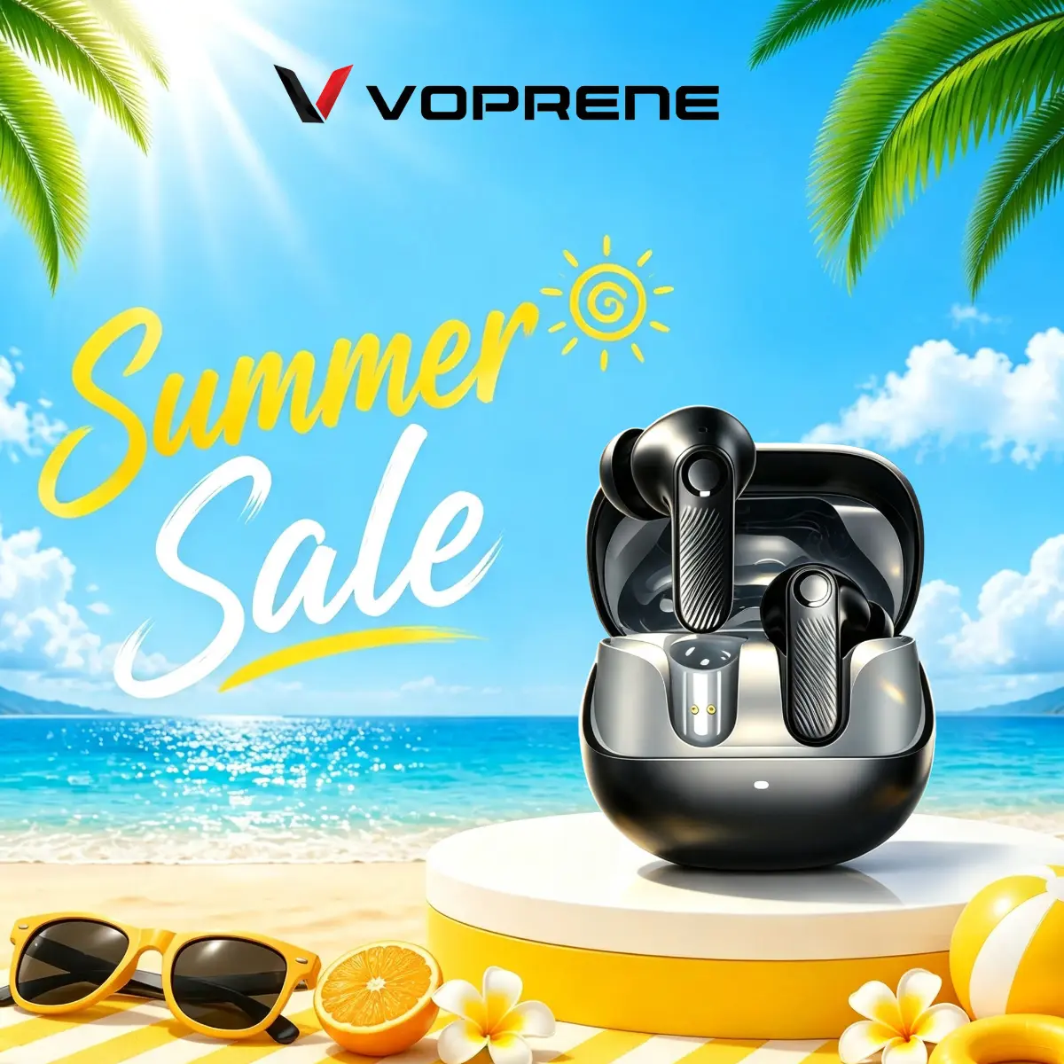 Voprene v73 HiFi Deep Bass Wireless Earbuds with Active Noise Cancellation 140H Playtime ENC Clear Calls Bluetooth 5.4 Immersive ANC & 10 Minute Quick Charge - Charging Headphone Audio