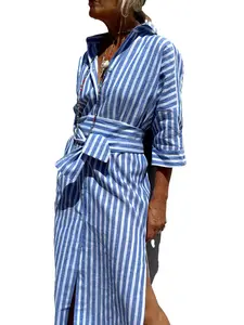 Ebossy Womens 2026 Shirt Dress Casual Lapel 3/4 Sleeve Button Down Split Belted Vacation Maxi Dress Ebossy Womens 2026 Shirt Dress Casual Lapel 3/4 Sleeve Button Down Split Belted Vacation Maxi Dress