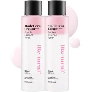 SKINRxLAB MadeCera Cream Double Essence Korean Toner 2 Pack - Hydrating and Soothing Toner with Milk Protein, Ceramide, Beta-Glucan - Moisturizing Strawberry Milky for Irritated Skin