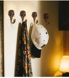 Antique Brass Wall Hook Solid Copper Coat Hook with Drill Holes Single Row Hook