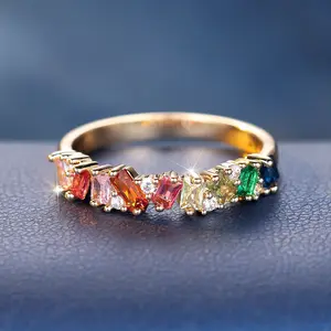 Elegant Rainbow Ring for Women - Irregular Rectangular Synthetic Zirconia - Perfect for Wedding Engagement Ring - Versatile and Stylish Accessory Valentine's Day Gift