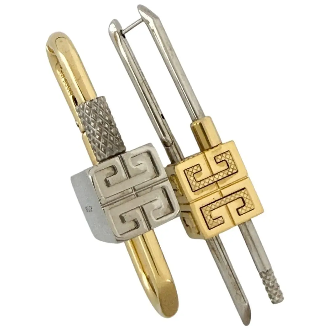 Pre-owned GIVENCHY Iron Small Leather Goods Lock Asymmetry Earrings