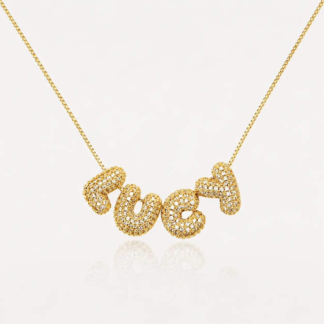Custom Initial Bubble Letter Pavé Pendant Necklace - Metal Coating, Long Length, Casual Fashion, Sparkling CZ Letters Necklace, Customized Initial Jewelry for Birthday Gifting, Initial Necklace