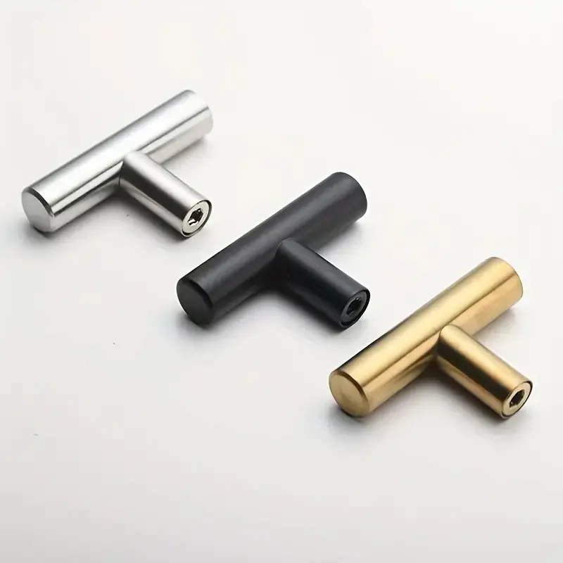Sleek Stainless Steel Single-Hole T-Bar Cabinet Handles (Cabinet Pulls) with Screws, Polished Finish, Easy Installation, Industrial Look Hardware for Kitchens/Bath, Daily Use Home Decor Supplies