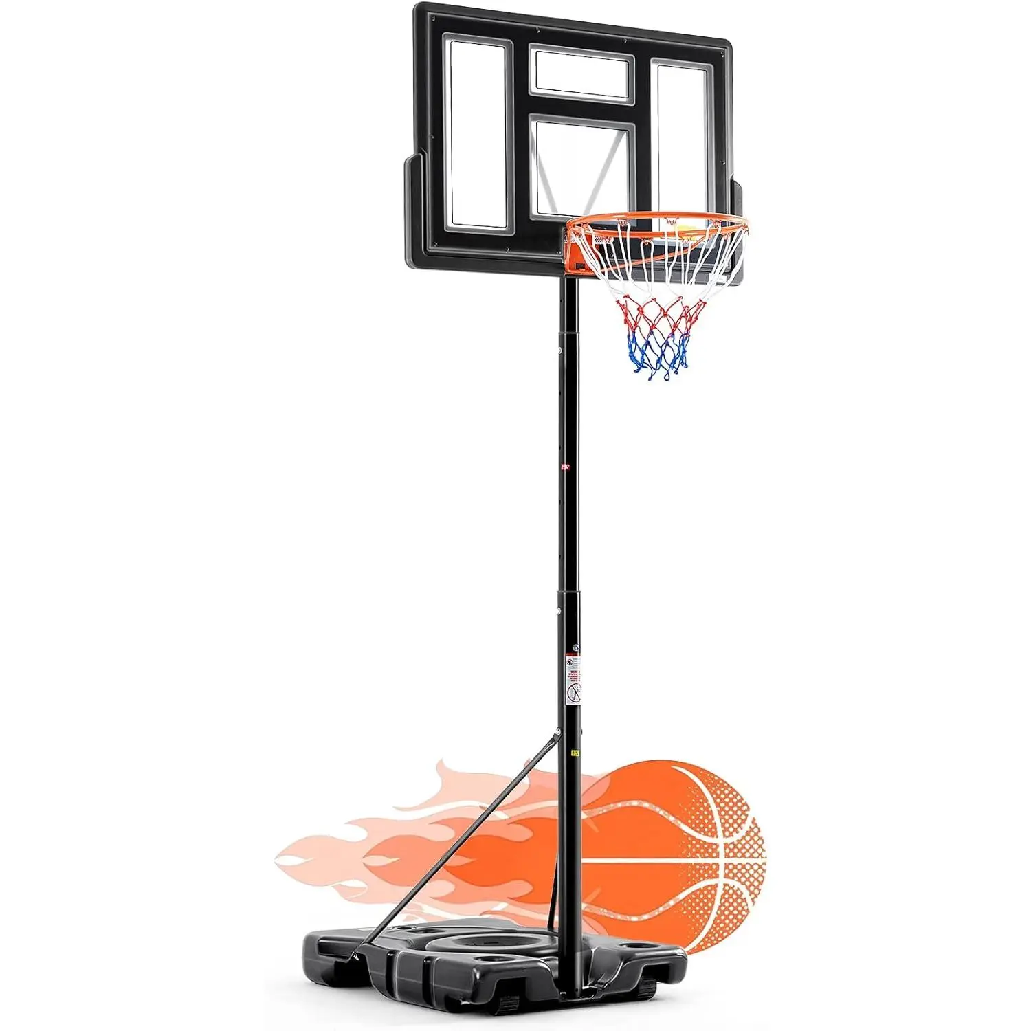 10FT Adjustable Height Portable Basketball Hoop Outdoor for Adult, 44 Inch Shatterproof Backboard w/Shock Absorbent Rim, Fillable Base, 2 Wheels for Swimming Pool/Indoor
