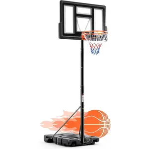 10FT Adjustable Height Portable Basketball Hoop Outdoor for Adult, 44 Inch Shatterproof Backboard w/Shock Absorbent Rim, Fillable Base, 2 Wheels for Swimming Pool/Indoor