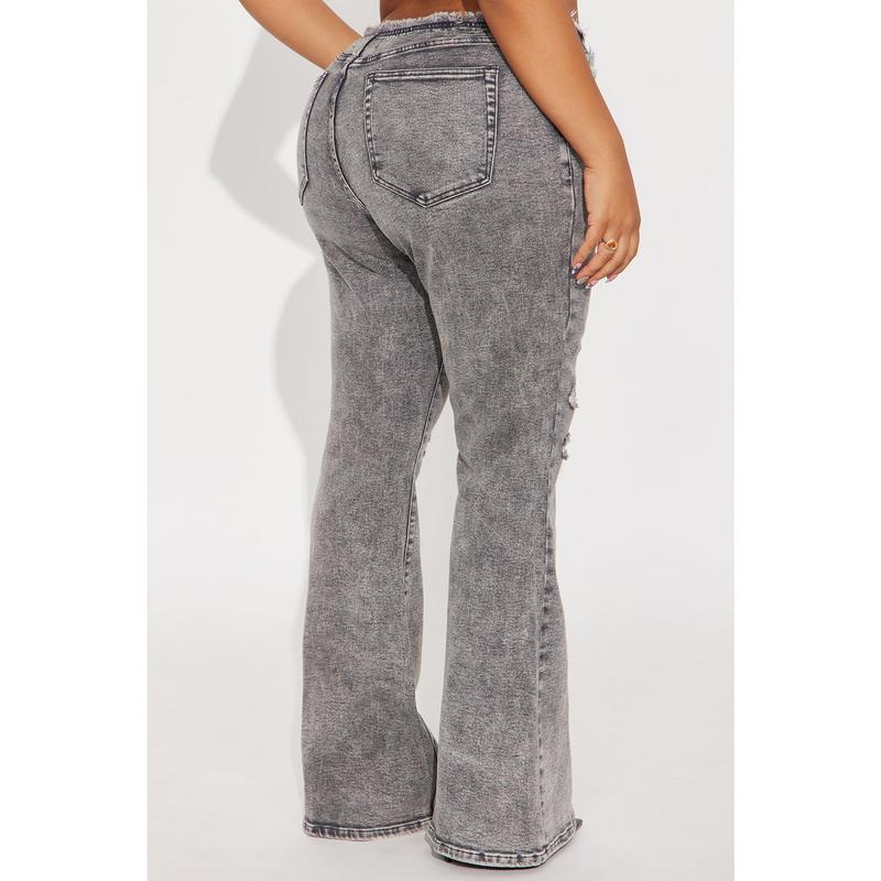 Highly Motivated Low Rise Flare Jeans - Dark Grey