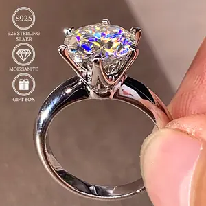 1pc 0.5/1/2/3/5/10ct 925 Silver Moissanite Ring |       Classic Six-claw Engagement Ring, Promise Ring, Wedding Ring, High Luxury Fine Jewelry, Anniversary Gift, Rhodium Plated, Color, For Teenager J001