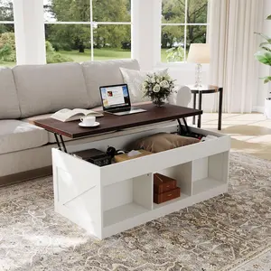 Garvee Lift Top Coffee Table with Storage, 28 Inch Square Farmhouse Coffee Table with Hidden Storage Shelf for Living Room, Home Office, Adjustable Height