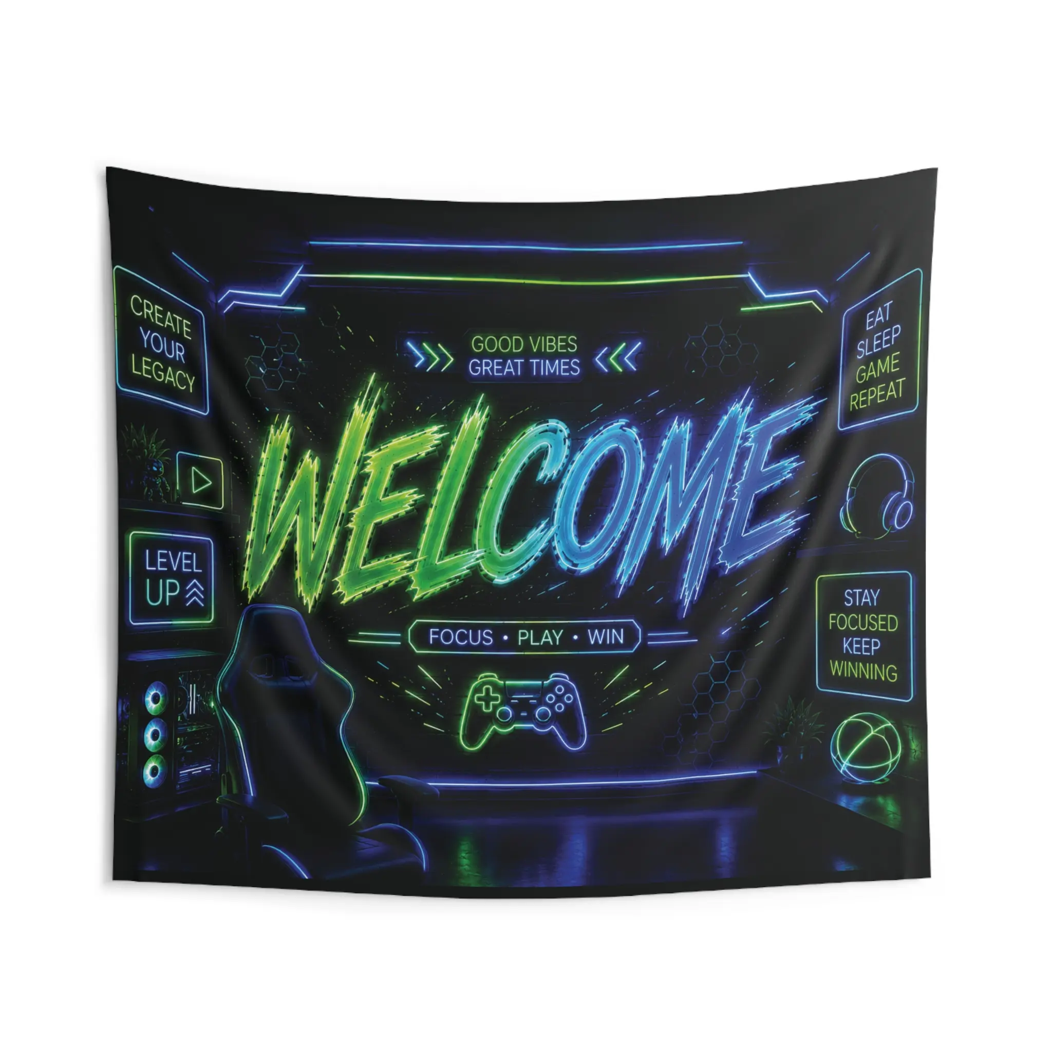 Welcome Gamer Community Room Decor, Blue Controller Art