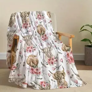 Highland Cow Pattern Blanket, Cow Print Blanket, 1 Count Soft Lightweight Throw Blanket, Cool Bedroom Bedding Blankets, Air-conditioned Room Blanket, Warm Nap Blanket for Home Office Travel