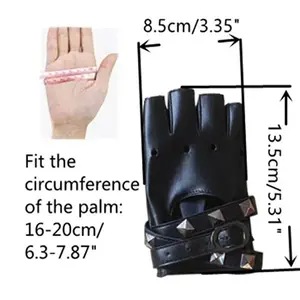 Unisex Fingerless Driving PU Leather Gloves Motor Cool Rivet Sexy Disco Dancing Rock and Roll Black Red White Punk Gloves