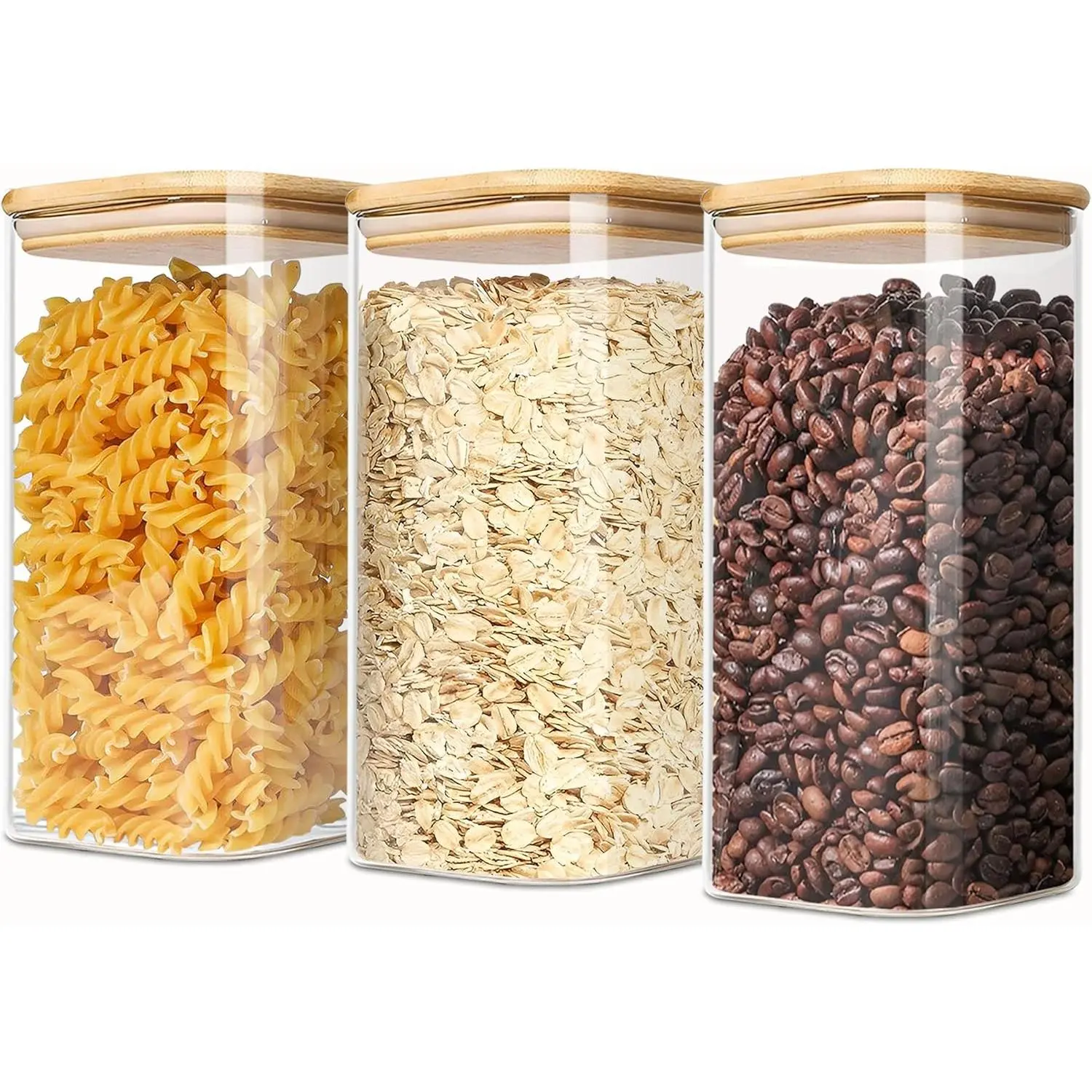 1.6 Qt Square Glass Storage Containers with , Clear  Storage Container Jar with Sealing  Lid for Noodles Flour Cereal Rice Sugar  Coffee Beans (Square-3Pack)