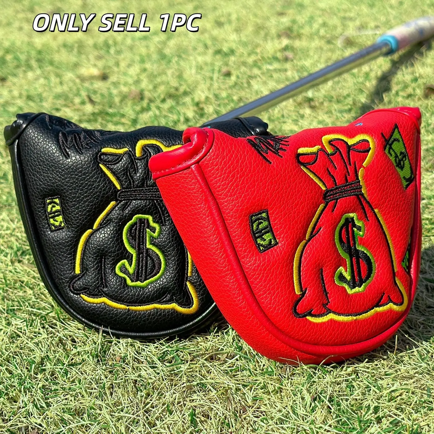 Money Fun Design Style Club Head Cover, Semi-Circle Putter Cover, PU Material with Advanced Embroidery, Ideal Gift for Grandpa Dad Son, Golf Gift Accessory, Golf Accessories