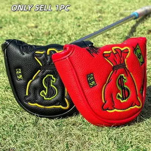 Money Fun Design Style Club Head Cover, Semi-Circle Putter Cover, PU Material with Advanced Embroidery, Ideal Gift for Grandpa Dad Son, Golf Accessories