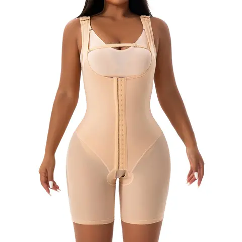 Women's Nylon Compression Full-Body Shapewear Bodysuit - Underwear with Tummy Control, Abdomen Support, Bust-Lifting, Covering the Waist, Easy-to-Use Shoulder Hook Design, Hook-and-Eye Closure, Adjustable Waist Tightener, Convenient Crotch Opening, Black