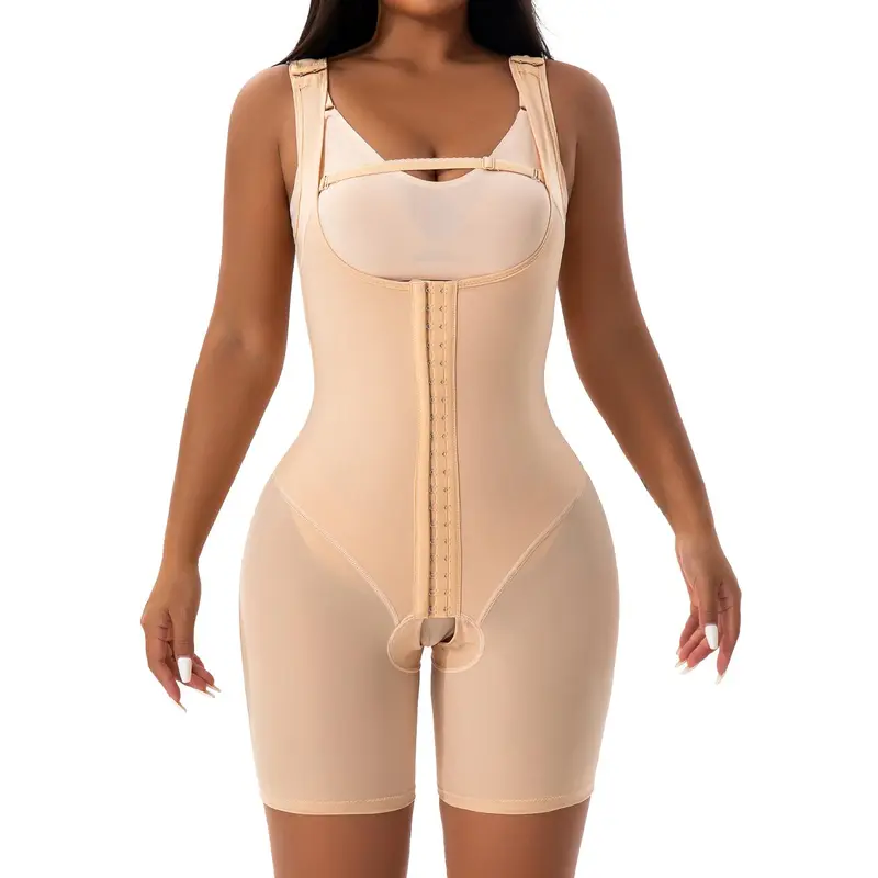 Women's Nylon Compression Full-Body Shapewear Bodysuit - Underwear with Tummy Control, Abdomen Support, Bust-Lifting, Covering the Waist, Easy-to-Use Shoulder Hook Design, Hook-and-Eye Closure, Adjustable Waist Tightener, Convenient Crotch Opening, Black