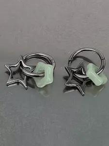 Y2K Fake Jade Hollow Out Star Earrings for Women, Versatile Designable Detachable Stainless Steel Earrings, Fashion Jewelry Accessories