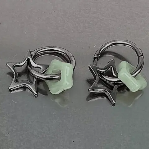 Y2K Fake Jade Hollow Out Star Earrings for Women, Fashionable Trendy Versatile Designable Detachable Affordable Stainless Steel Earrings, Fashion Jewelry Accessories