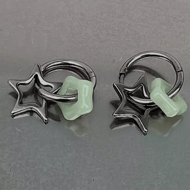 Y2K Fake Jade Hollow Out Star Earrings for Women, Fashionable Trendy Versatile Designable Detachable Affordable Stainless Steel Earrings, Fashion Jewelry Accessories