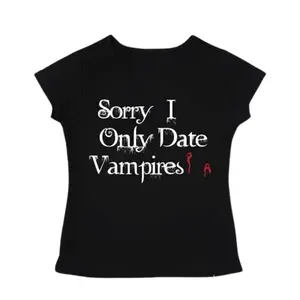Vintage I Only Date Vampires Baby Tee, Y2k Top Women Streetwear, Gothic Emo Girl Baby Tee, Grunge 2000s, Casual Cotton Short Sleeve, Gift For Girlfriend