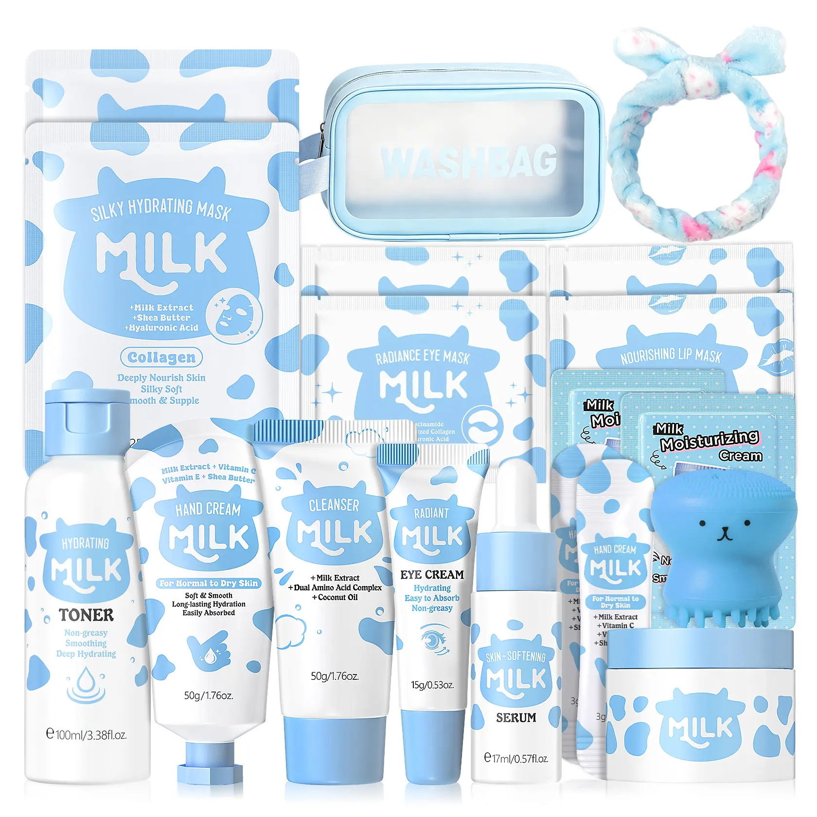 QIUFSSE 19Pcs Milk Beauty Gift Set, Complete Facial Care Kit for Women, Moisturizing & Nourishing Skin Care Box