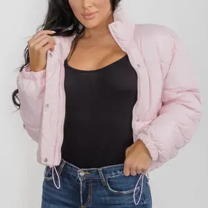 Bubblegum Pink Puffer Jacket - Stylish & Cozy Women's Outerwear with Hood and Drawstring Design