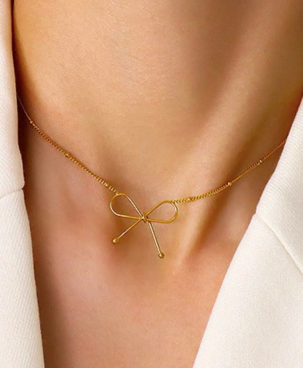 Bessie Bow Necklace 18K Gold Dipped Stainless Steel Hypoallergenic Waterproof Dainty Chain Bow Tie Necklace for Everyday Wear or Special Occasions