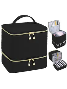 Portable Nail Polish Storage Bag, Makeup Storage Bag, Dual-Layer Thickened Nail Set Organizer, Gel Nail Polish Carry Box, Holds Up to 30 Bottles