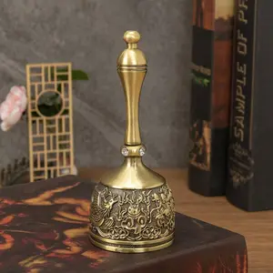 Vintage Copper Color Handbell with Dragon Pattern, Decorative Craft for Study Room & Tea Room, Elegant Traditional Chinese Artistry, Ornaments