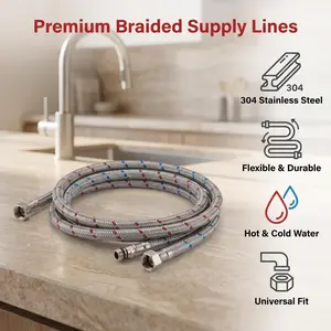 2-Pack 304 Stainless Steel Braided Water Pipe, 23 Inch, G1/2 Inlet Pipe Set / US Standard 9/16 Pipe Set, Flexible Connector for Kitchen and Bathroom Sinks, Hot and Cold Water Pipes