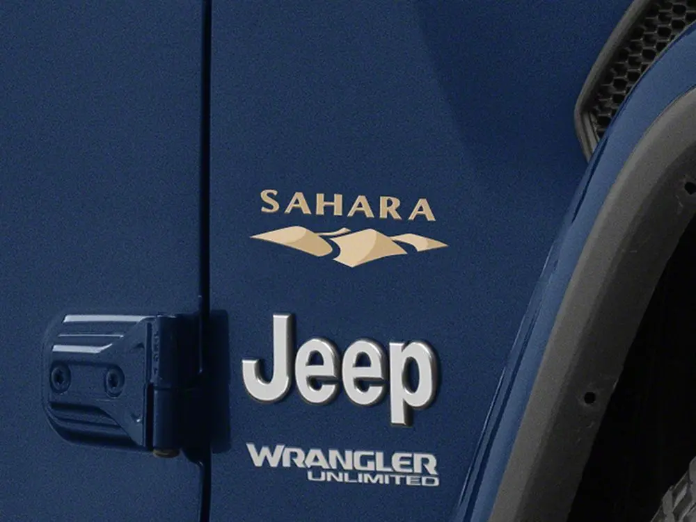 Licensed Jeep Sahara Logo Permanent Vinyl Car Sticker - Official License Cast Vinyl, Self-Adhesive, 10-Year Long-Wearing, Weather & Wrinkle Resistant, High Resolution for 87-18 Jeep Wrangler YJ/TJ/JK (Perfect Fit Guaranteed)