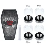 Creepy Reusable Vampire Fangs Denture Set - 4 Pairs Multi-Size Resin Props with Clean Sticking Adhesives, Edgy-Elegant Gothic Accessories for Adults, Halloween Party Supplies, Oral Care Item, Fangs For Halloween