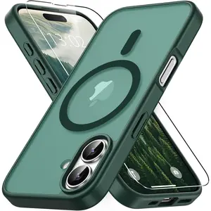 iPhone 16 Case, Compatible with MagSafe, Magnetic Translucent Matte Slim Protective Cover with 1 Screen Protector - Military-Grade Drop Protection (Dark Green)
