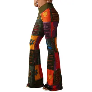 [Lace Patchwork Flared Pants] Lingshan Directional QD1113072 Women's Fashion Flared Pants |     Lace Patchwork Print