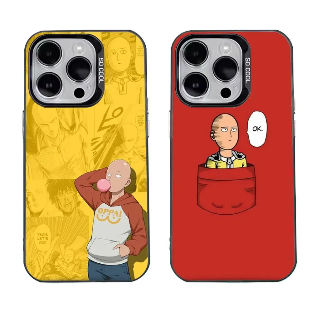Funny 1 P-Punch Man Saitama Phone Cases For iPhone 17 16 15 14 13 12 11 Promax Pro Air Plus Black Candy Matte Cover