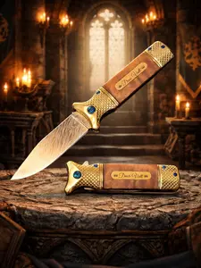The Armored Kingdom Golden Deus Vult Utility Camping Knife